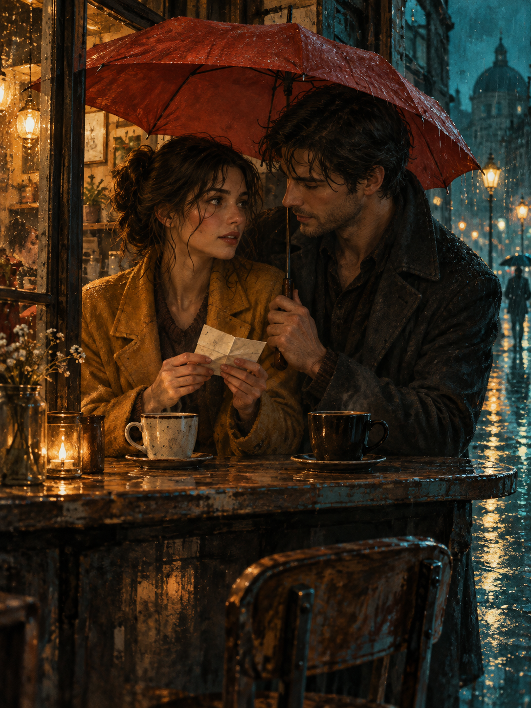 Unexpected Ally - Two rivals sheltering in a rainy night café